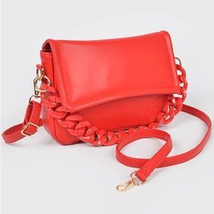 Faux leather long strap purse with chain